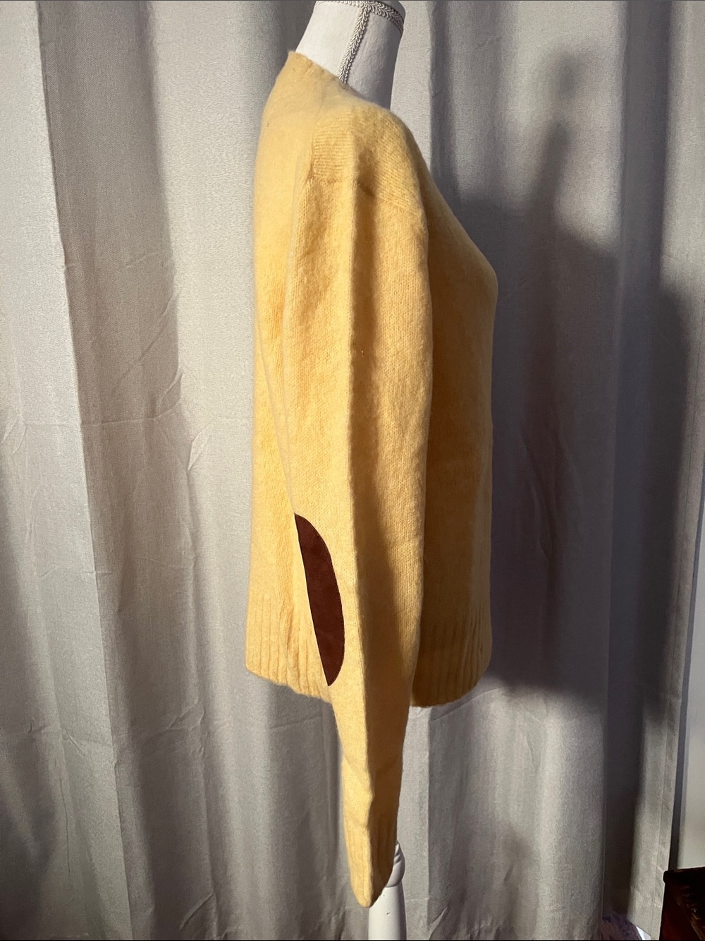 NEW! Polo by Ralph Lauren Yellow Crewneck Sweater with Brown Elbow Patch - Picture 5 of 16